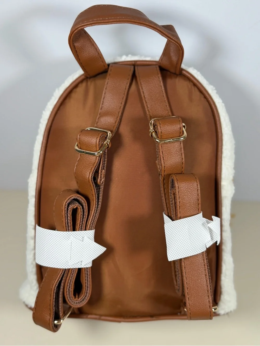 Disney Cream Sherpa Backpack and Card Wallet with Brown Trim